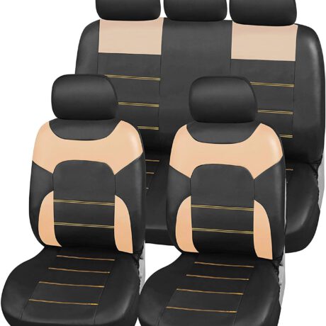 Leader Accessories Juego completo de 17 fundas de asiento de coche de piel  sintética negra, protector de asiento delantero + trasero con bolsa de  aire, universal para camiones y SUV : Automotriz 